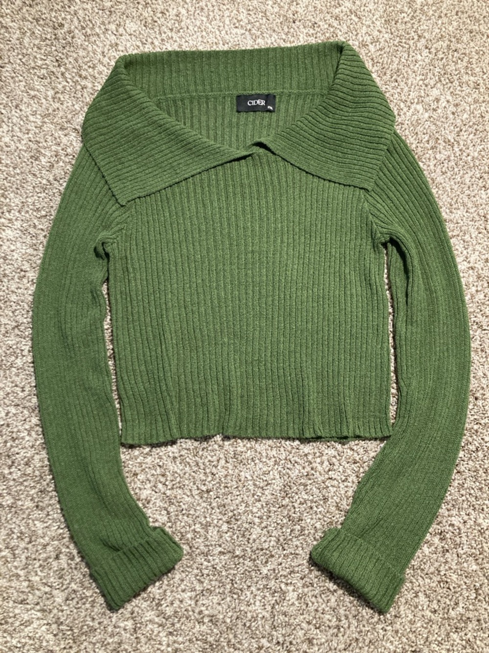 Cider Olive Green Ribbed Collared Sweater (Item No. C2)